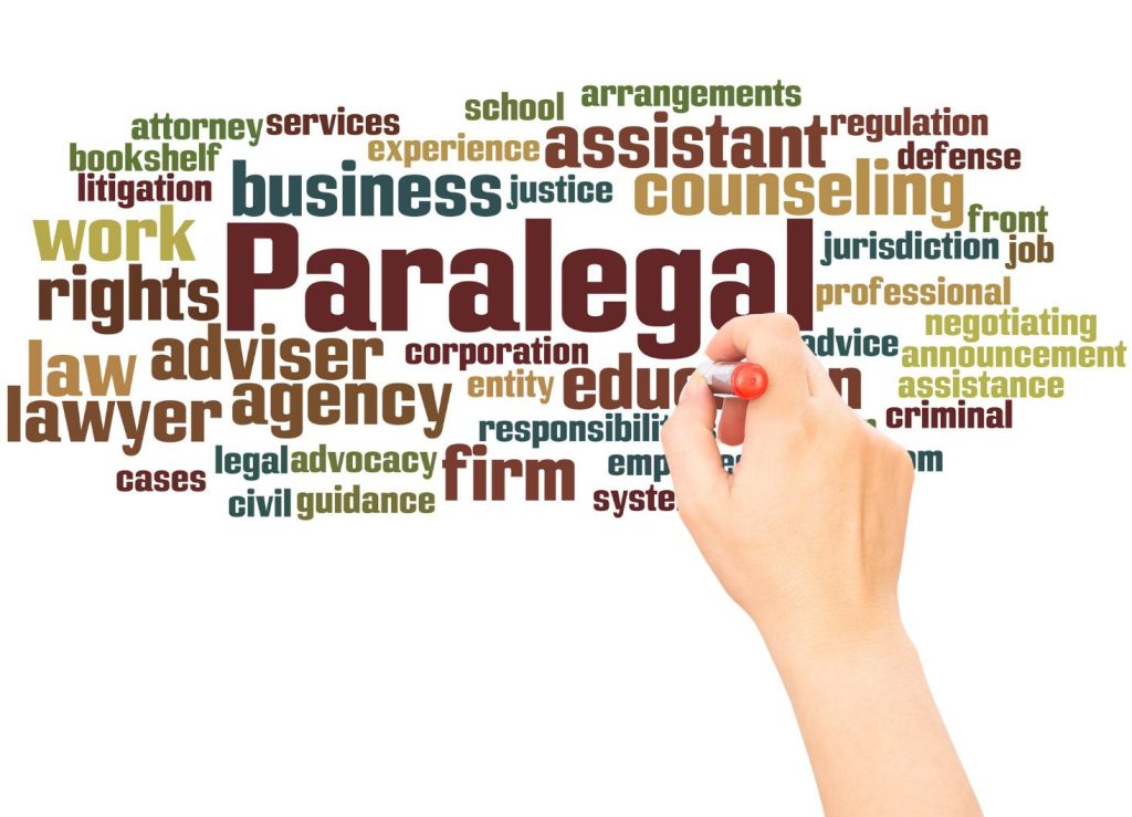 Paralegal word cloud handwriting concept on white background