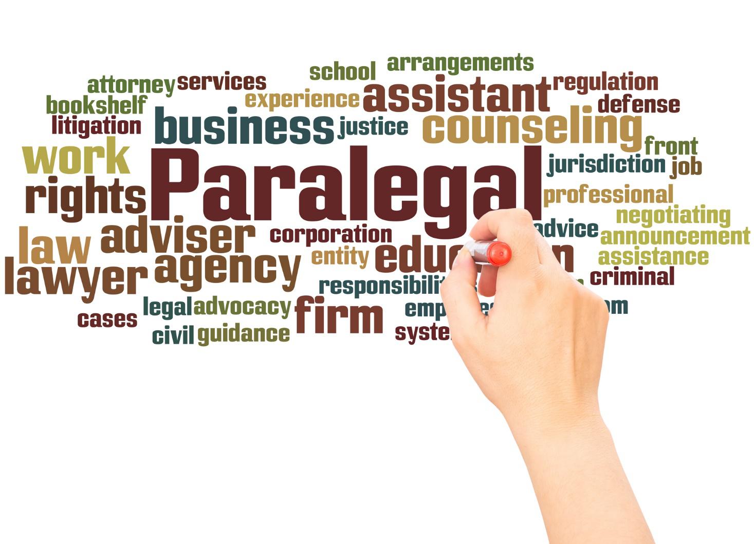 Paralegal word cloud handwriting concept on white background